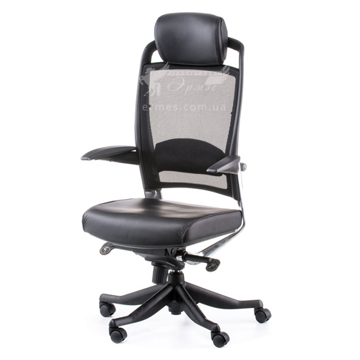 Кресло руководителя Fulkrum black lеathеr, black mеsh Е0642 Special4You (с сетчатой спинкой)